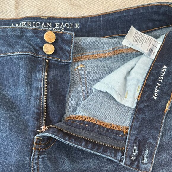 American Eagle Artist Flare Jeans Womens 18 Short Blue Stretch Boho Classic - Picture 6 of 15